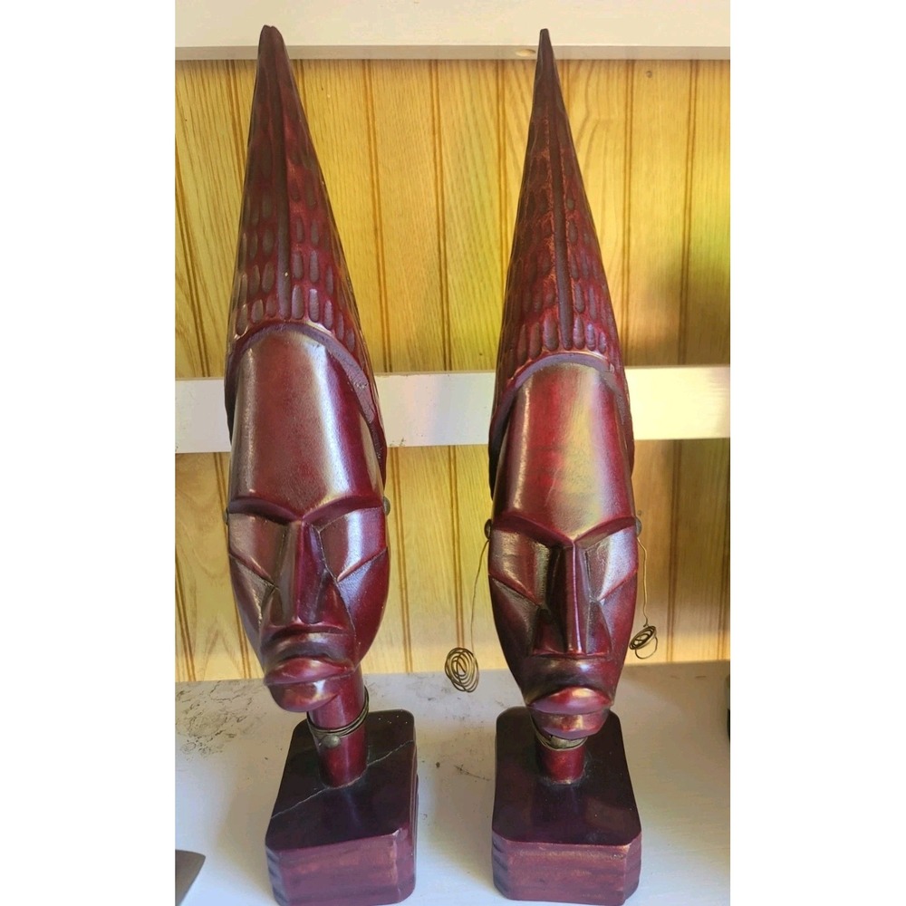 MANGBETU INSPIRED WOOD CARVING AFRICAN ART PAIR Unique!‎
